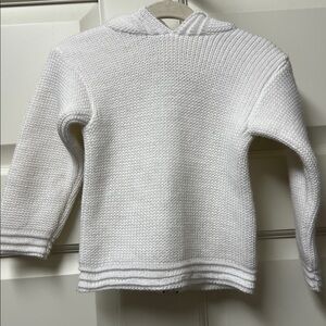 Vintage Knitwear Hooded Sweater White Cream Knit back Zipper Made in USA 12 mo